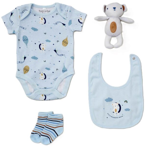 Baby Gift Set 4 Piece Bib Bodysuit Socks Soft Toy Boys Girls Newborn -3 Months - Image 2