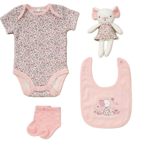 Baby Gift Set 4 Piece Bib Bodysuit Socks Soft Toy Boys Girls Newborn -3 Months - Image 3