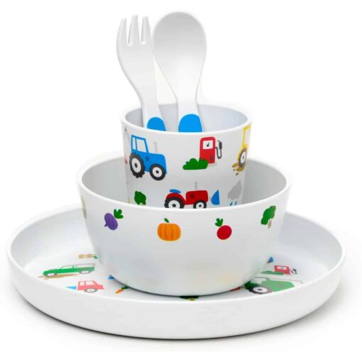 Little Tractors 5 Piece Kids Cup, Bowl, Plate & Cutlery Set - Image 2