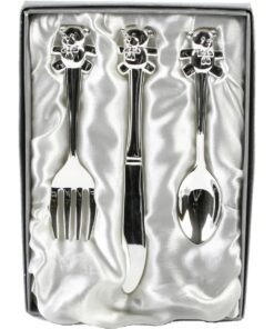 Silver Plated Knife Fork Spoon Set With Teddy Top