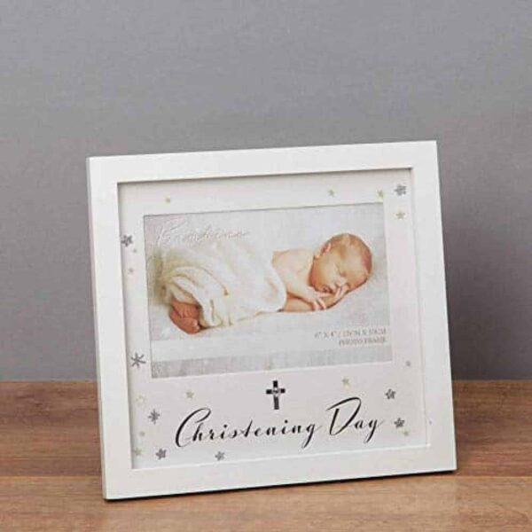 Christening Day Photo Frame With Cross and Stars