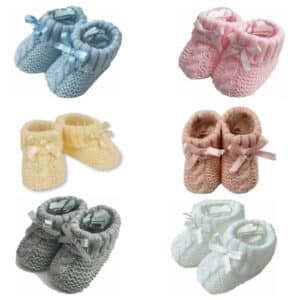 Spanish Style Knitted Baby Bootees With Bow