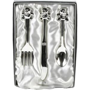 Silver Plated Knife Fork Spoon Set With Teddy Top