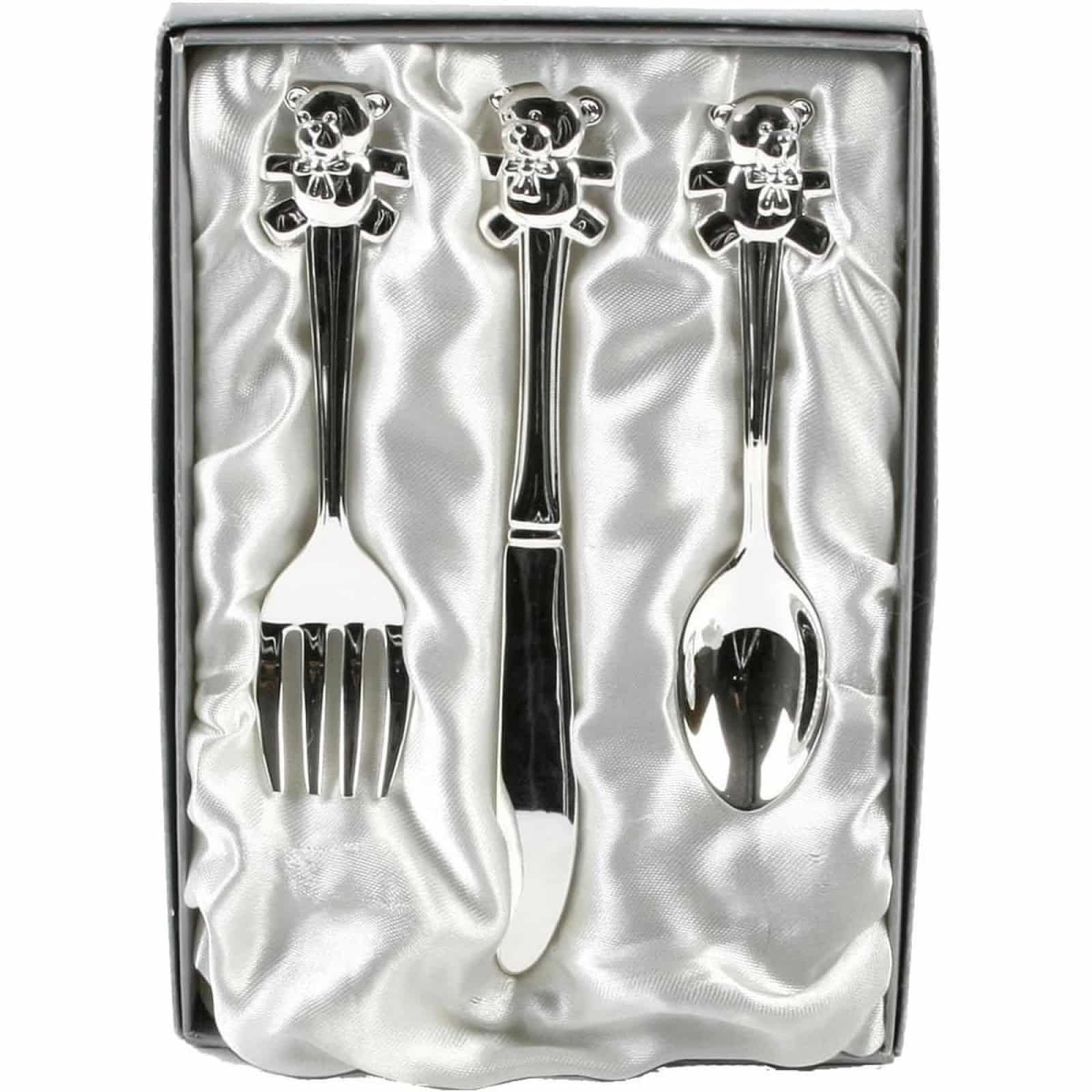 Silver Plated Knife Fork Spoon Set With Teddy Top