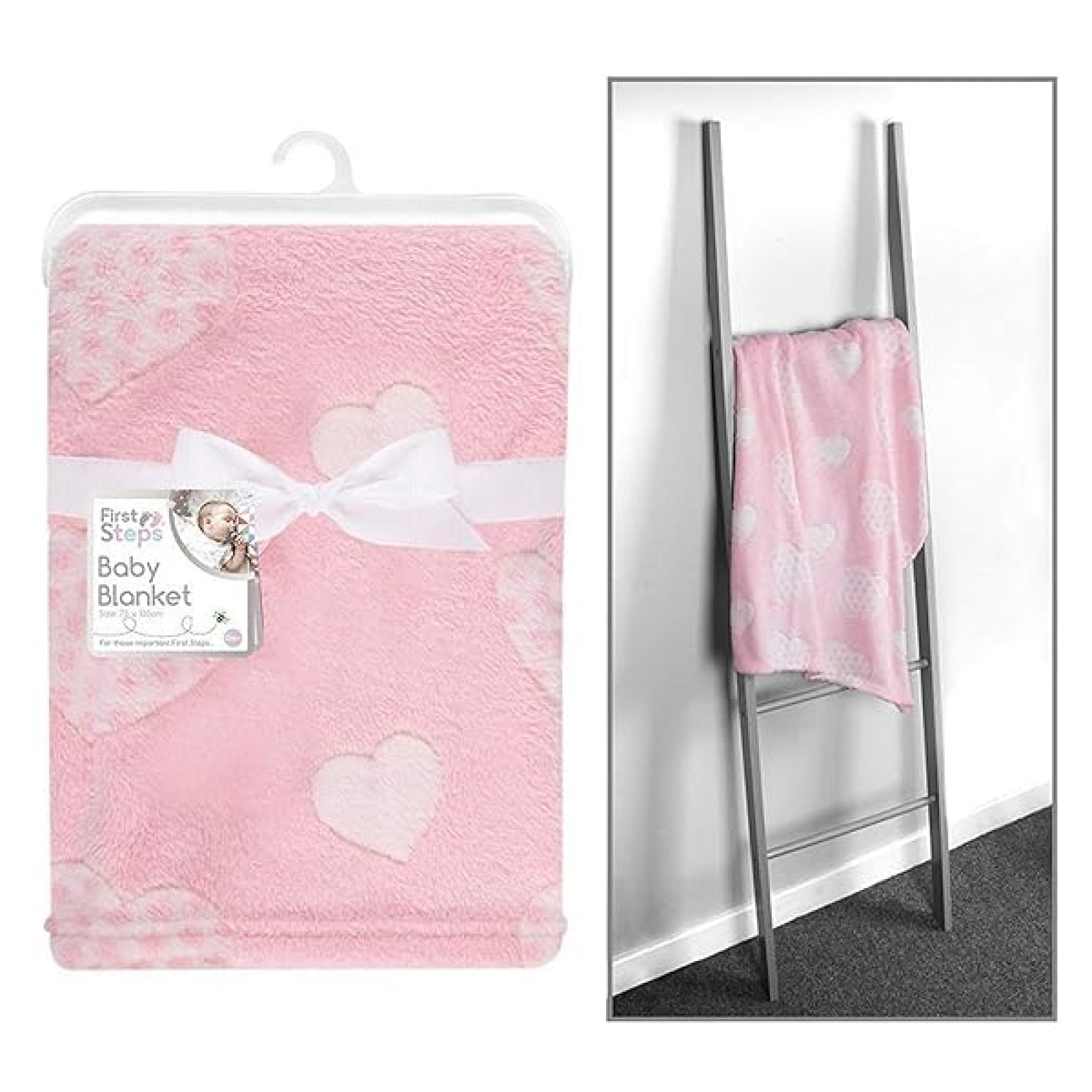Soft Fleece Baby Blankets for Pram, Cot, Crib, Moses Basket | Pink Heart Baby Blanket
