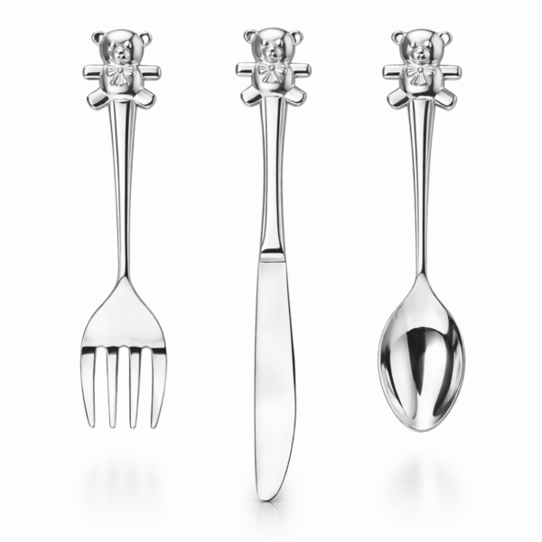 Silver Plated Knife Fork Spoon Set With Teddy Top