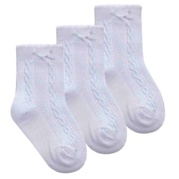 Baby Girls White Cable Knit Bow Socks 3 Pairs