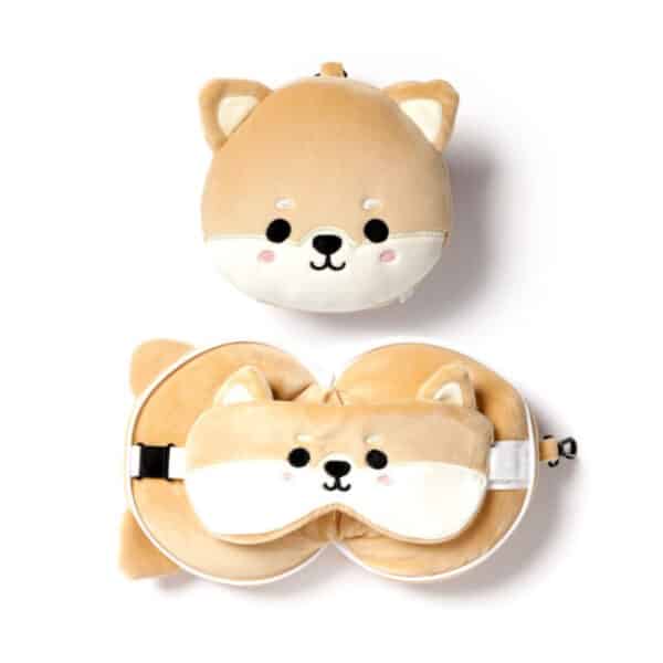 Relaxeazzz Shiba Inu Plush Travel Pillow & Eye Mask Set