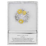 Golden daffodil brooch 35mm round spring flower pin in presentation box
