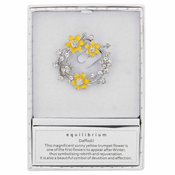 Golden daffodil brooch 35mm round spring flower pin in presentation box