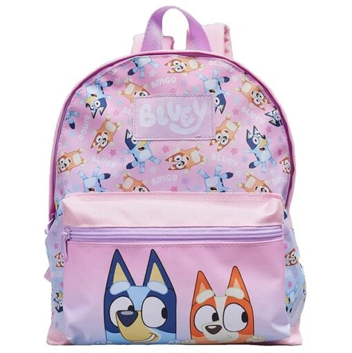Bluey & Bingo Stars Backpack Kids School Bag With Front Pocket Childrens Girls Nursery Rucksack - Pink