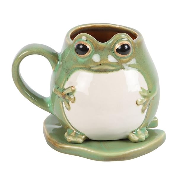 Quirky Frog Shaped Mug and Lily Pad Coaster Set